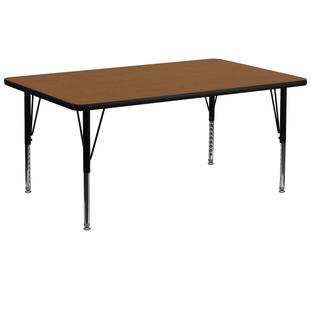 30''W x 72''L Rectangular Oak HP Laminate Activity Table - Height Adjustable Short Legs. Picture 1