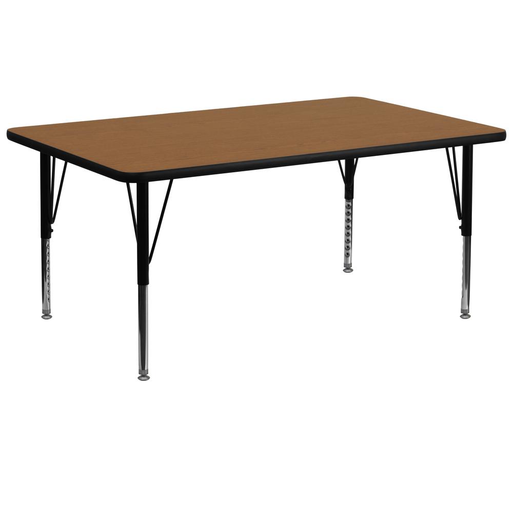 30''W x 72''L Rectangular Oak Thermal Laminate Activity Table - Height Adjustable Short Legs. The main picture.