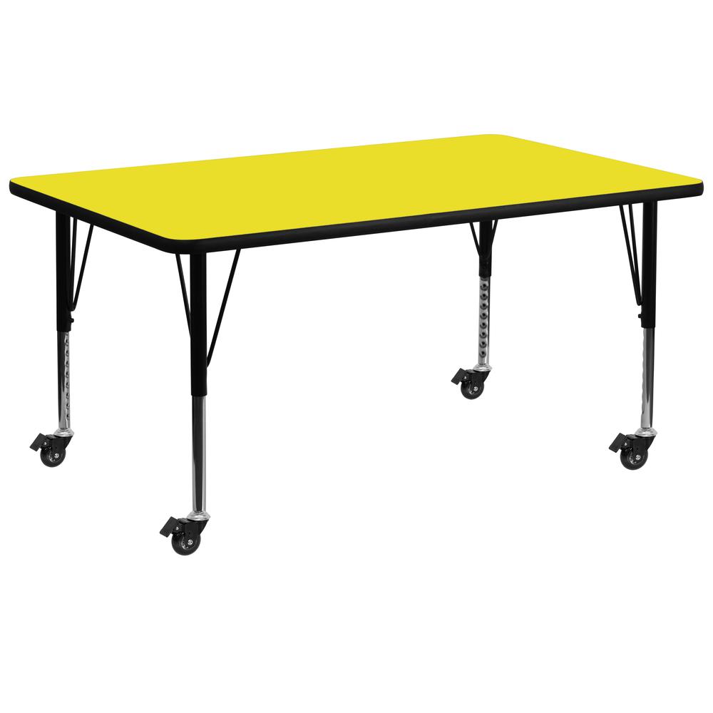 Mobile 30''W x 72''L Yellow HP Activity Table - Height Adjustable Short Legs. Picture 1