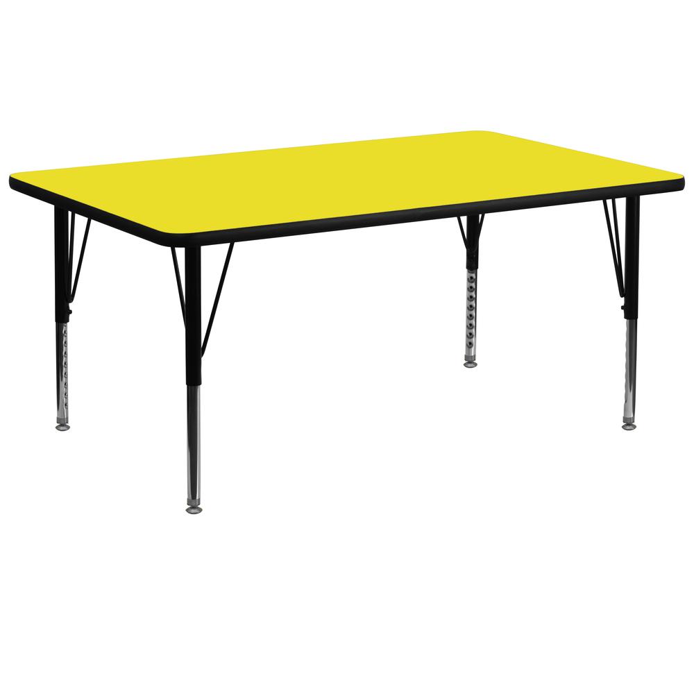 30''W x 72''L Rectangular Yellow HP Laminate Activity Table - Height Adjustable Short Legs. Picture 1