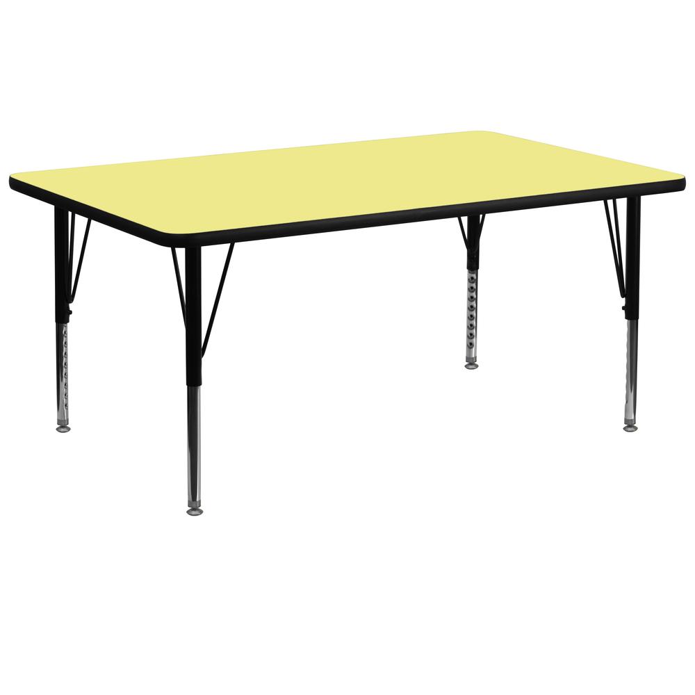 30''W x 72''L Rectangular Yellow Thermal Laminate Activity Table - Height Adjustable Short Legs. Picture 1