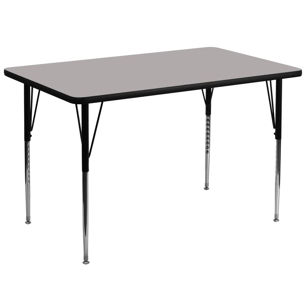 36''W x 72''L Rectangular Grey HP Laminate Activity Table - Standard Height Adjustable Legs. Picture 1