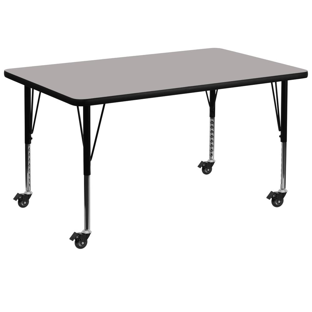 Mobile 36''W x 72''L Rectangular Grey HP Laminate Activity Table - Height Adjustable Short Legs. Picture 1