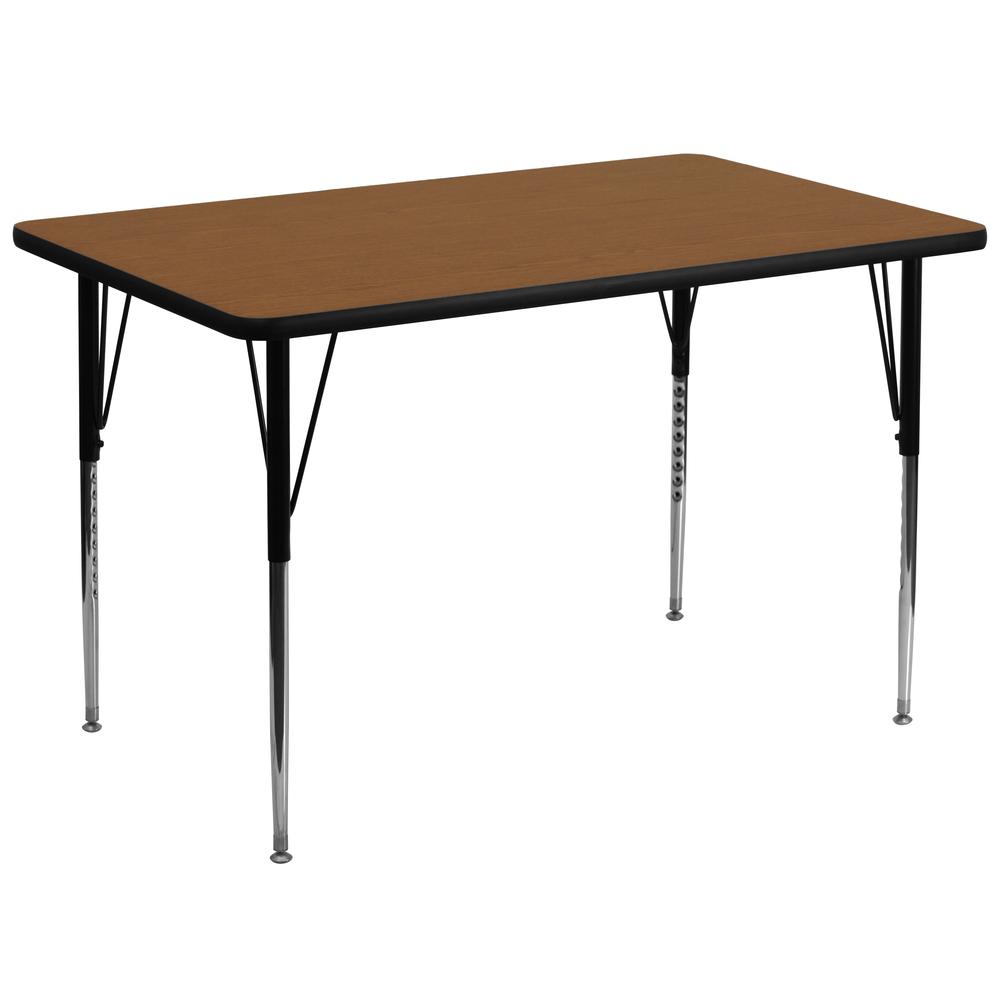 36''W x 72''L Rectangular Oak HP Laminate Activity Table - Standard Height Adjustable Legs. Picture 1