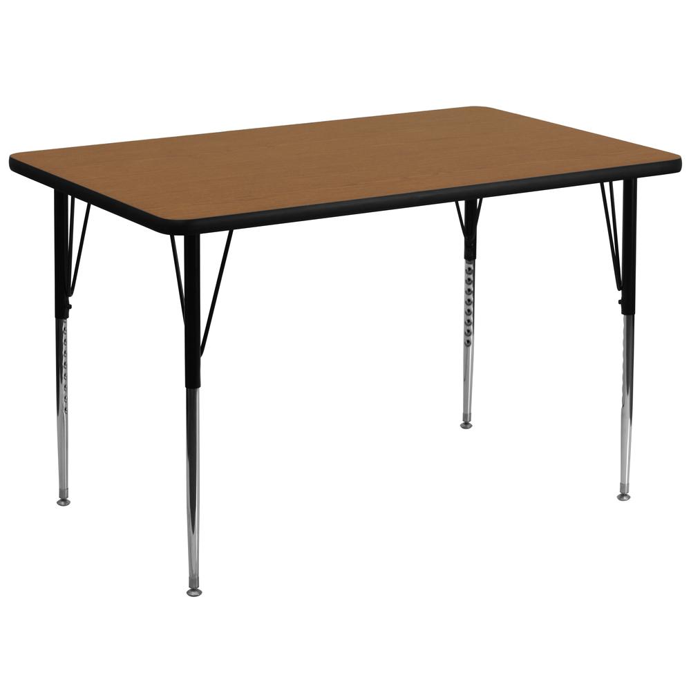 36''W x 72''L Rectangular Oak Thermal Laminate Activity Table - Standard Height Adjustable Legs. Picture 1