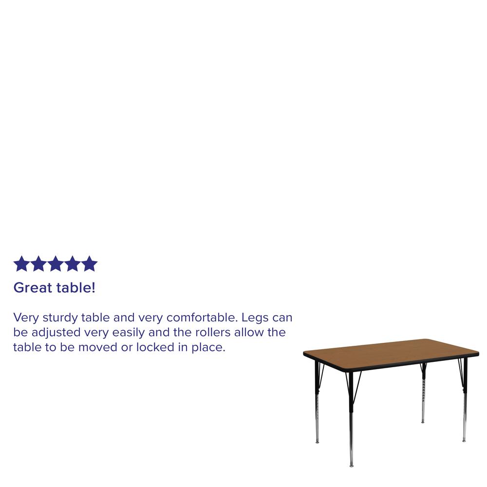 36''W x 72''L Rectangular Oak Thermal Laminate Activity Table - Standard Height Adjustable Legs. Picture 3