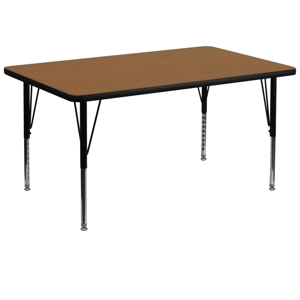 36''W x 72''L Rectangular Oak Thermal Laminate Activity Table - Height Adjustable Short Legs. Picture 1