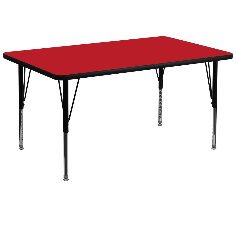 36''W x 72''L Rectangular Red HP Laminate Activity Table - Height Adjustable Short Legs. Picture 1