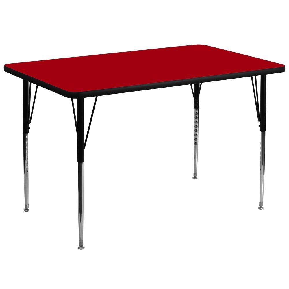 36''W x 72''L Rectangular Red Thermal Laminate Activity Table - Standard Height Adjustable Legs. Picture 1