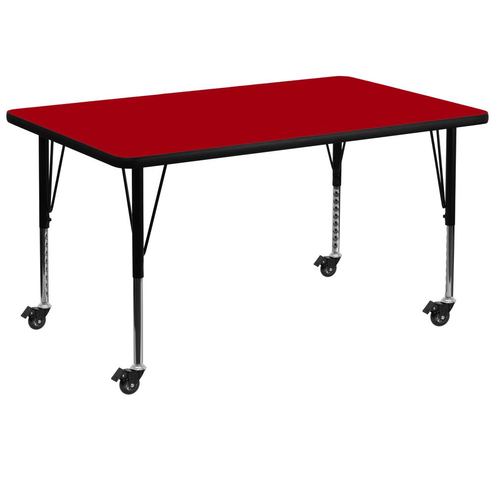 Mobile 36''W x 72''L Red Thermal Activity Table - Height Adjustable Short Legs. Picture 1