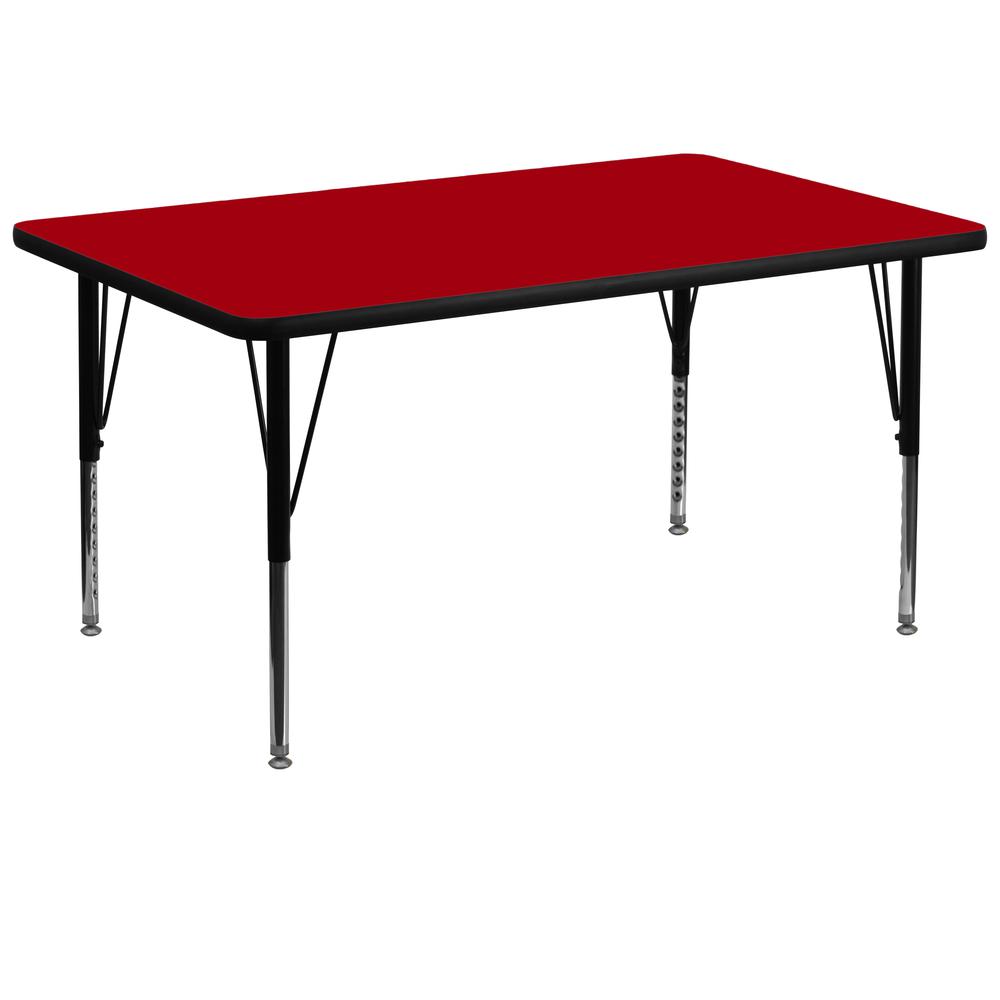 36''W x 72''L Rectangular Red Thermal Laminate Activity Table - Height Adjustable Short Legs. Picture 1
