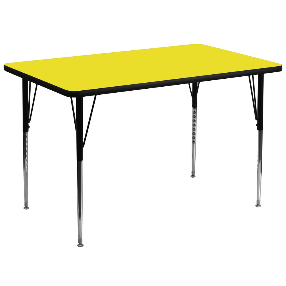 36''W x 72''L Rectangular Yellow HP Laminate Activity Table - Standard Height Adjustable Legs. Picture 1