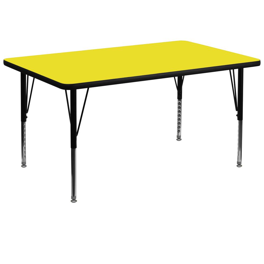 36''W x 72''L Rectangular Yellow HP Laminate Activity Table - Height Adjustable Short Legs. Picture 1