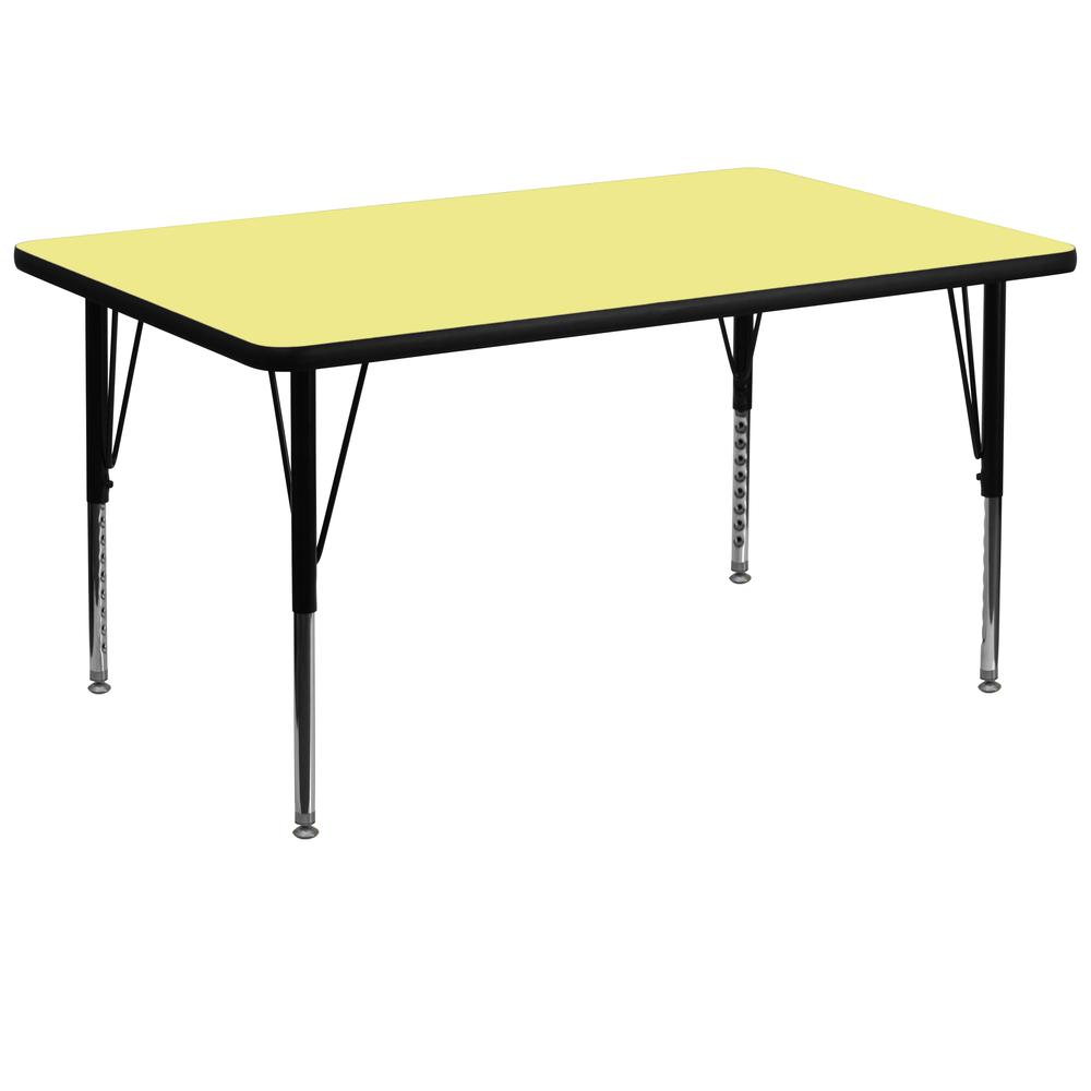 36''W x 72''L Rectangular Yellow Thermal Laminate Activity Table - Height Adjustable Short Legs. Picture 1