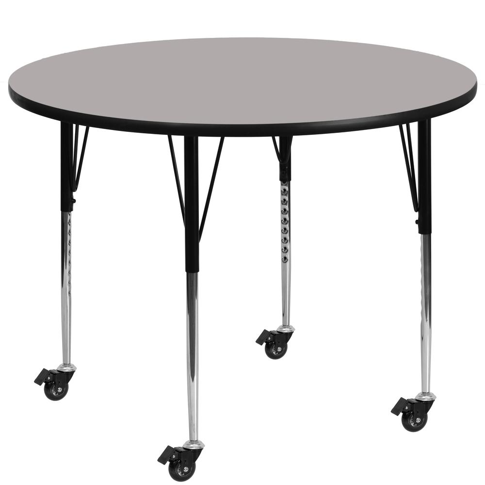 Mobile 42'' Round Grey HP Laminate Activity Table - Standard Height Adjustable Legs. Picture 1