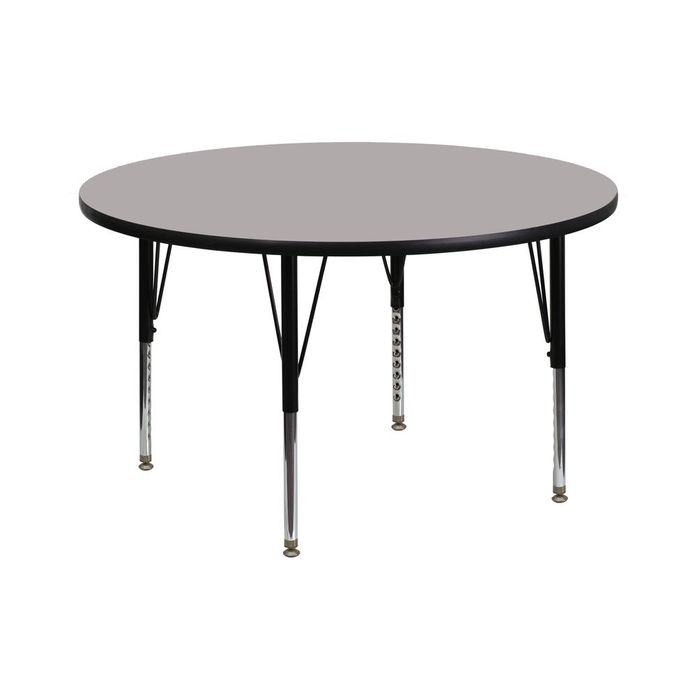 42'' Round Grey HP Laminate Activity Table - Height Adjustable Short Legs. Picture 1