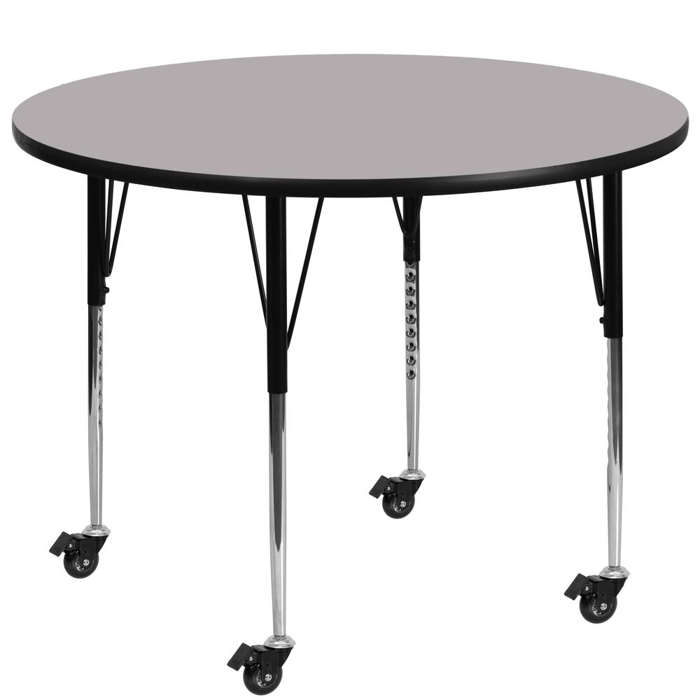 Mobile 42'' Round Grey Thermal Activity Table - Standard Height Adjustable Legs. Picture 1