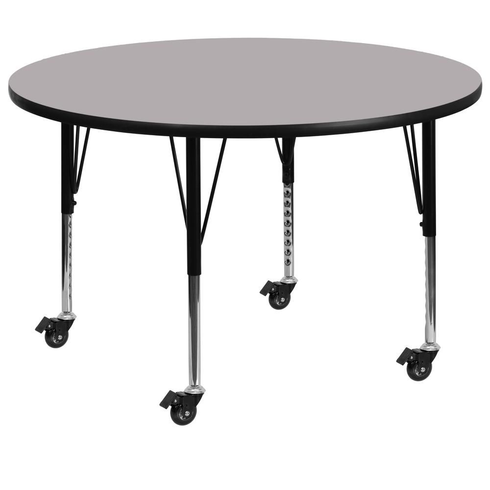 Mobile 42'' Round Grey Thermal Activity Table - Height Adjustable Short Legs. Picture 1