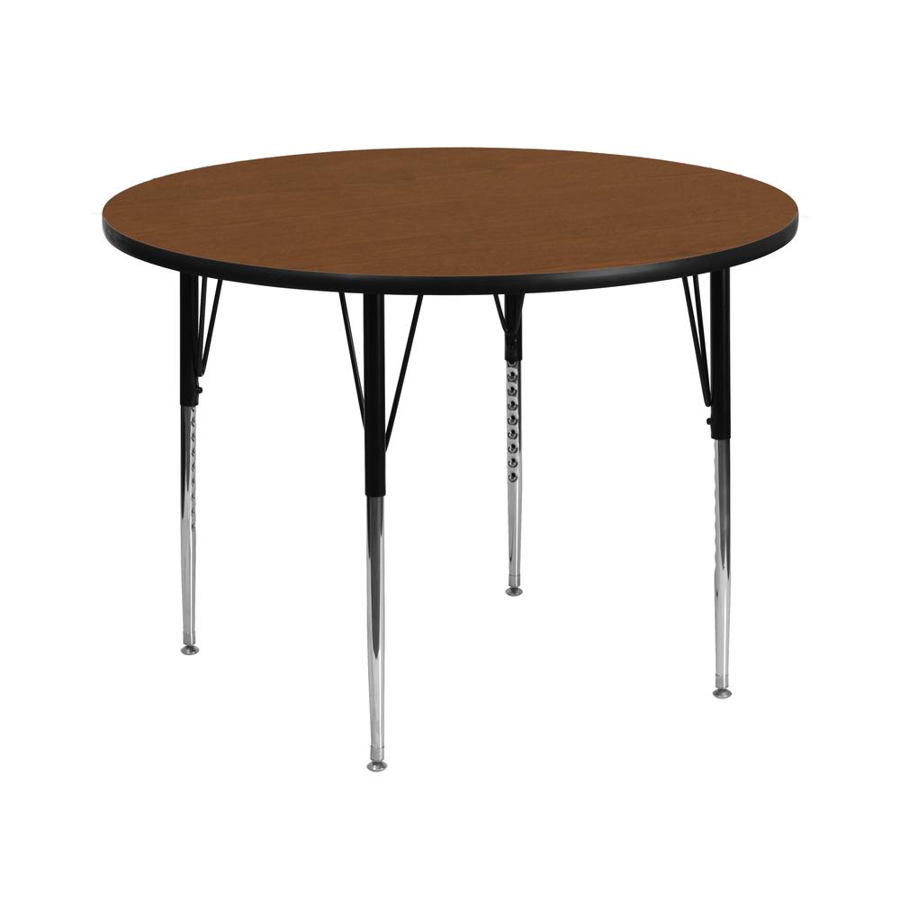 42'' Round Oak HP Laminate Activity Table - Standard Height Adjustable Legs. Picture 1