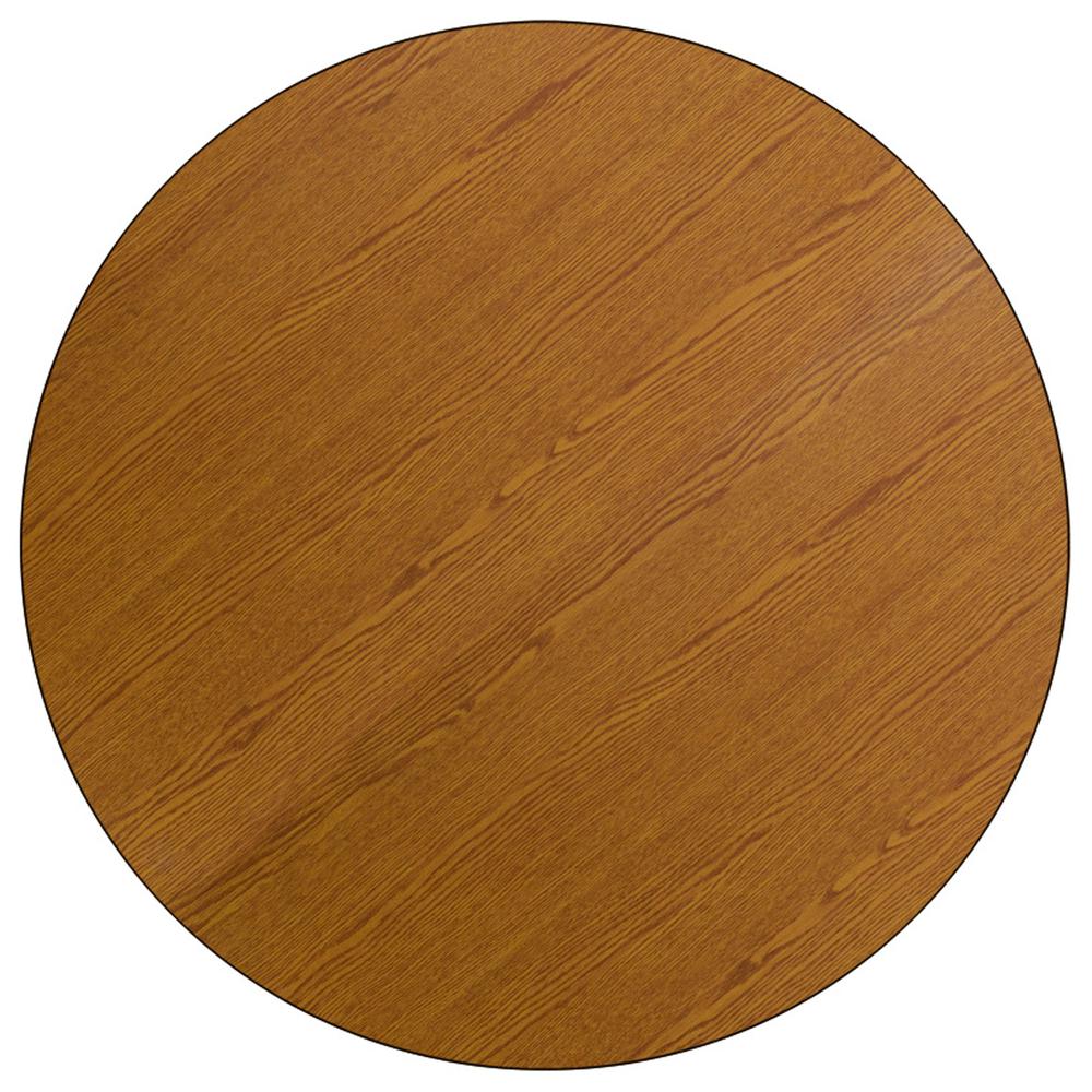 42'' Round Oak Thermal Laminate Activity Table - Standard Height Adjustable Legs. Picture 2