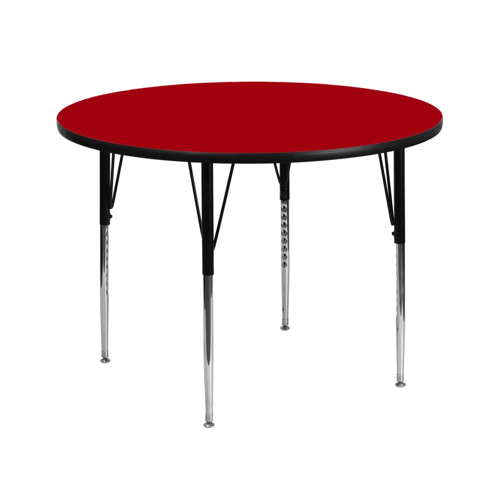 42'' Round Red Thermal Laminate Activity Table - Standard Height Adjustable Legs. Picture 1
