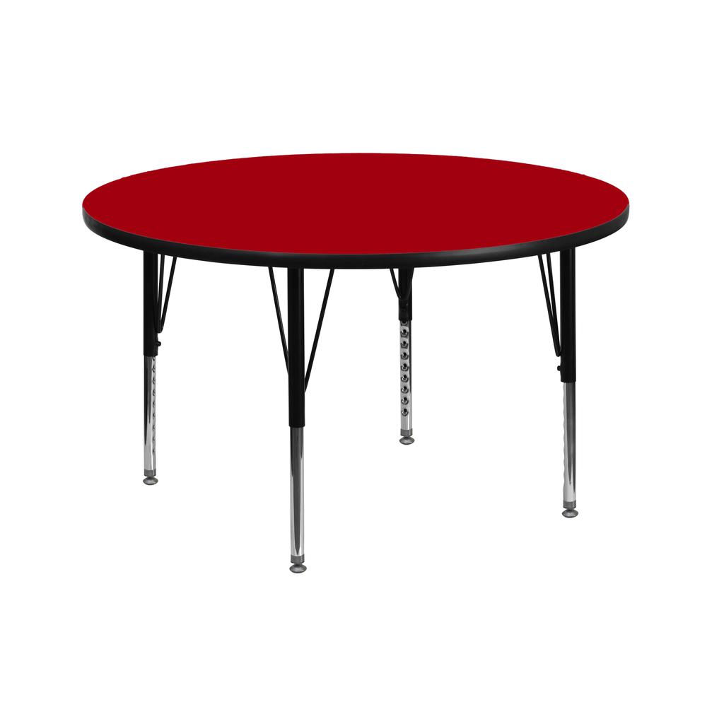 42'' Round Red Thermal Laminate Activity Table - Height Adjustable Short Legs. Picture 1