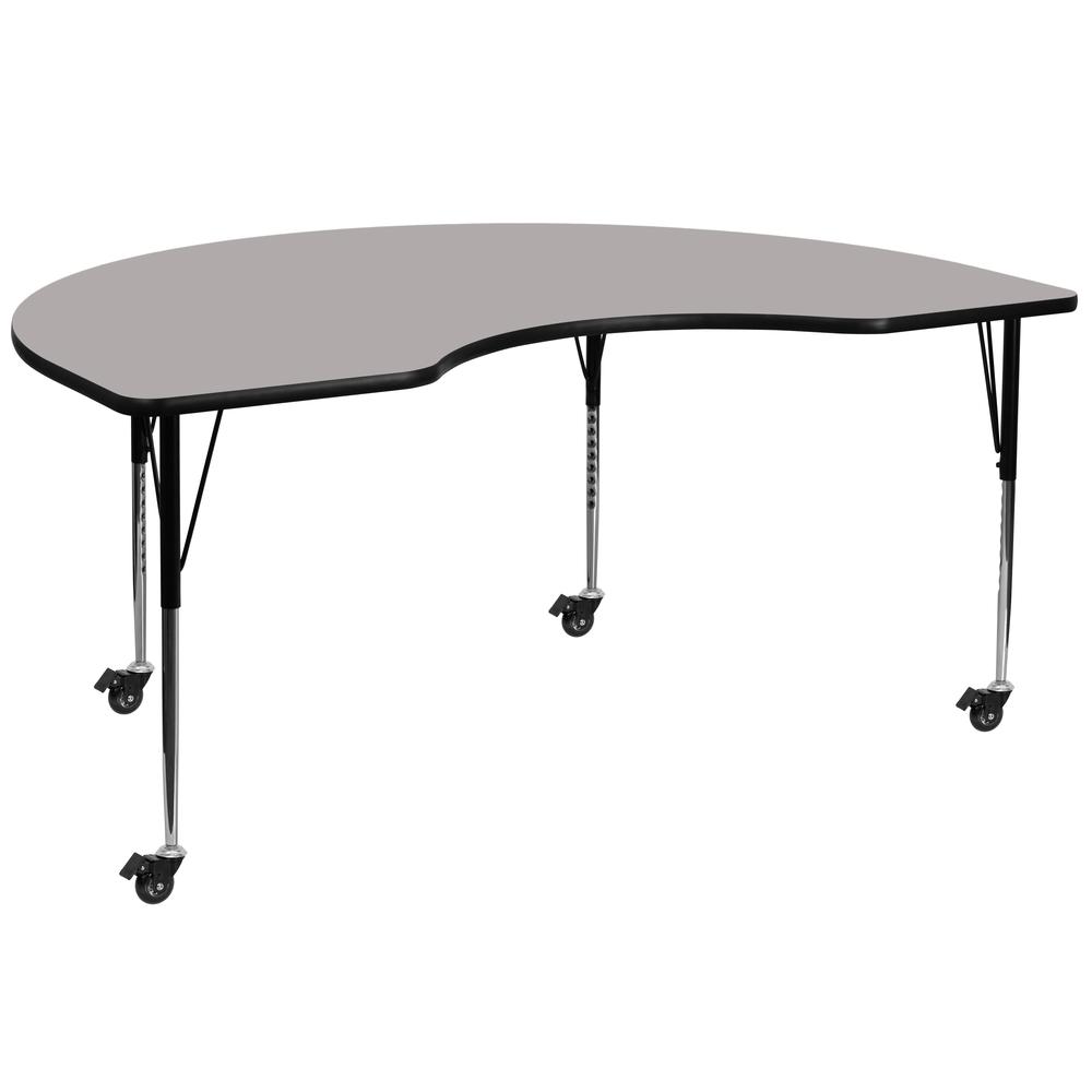 Mobile 48''W x 72''L Kidney Grey HP Laminate Activity Table - Standard Height Adjustable Legs. Picture 1