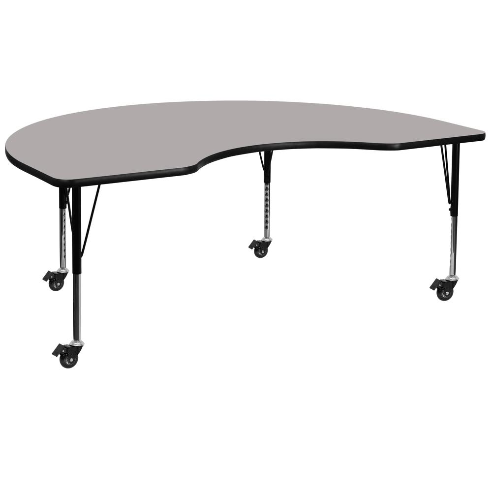Mobile 48''W x 72''L Kidney Grey HP Laminate Activity Table - Height Adjustable Short Legs. Picture 1