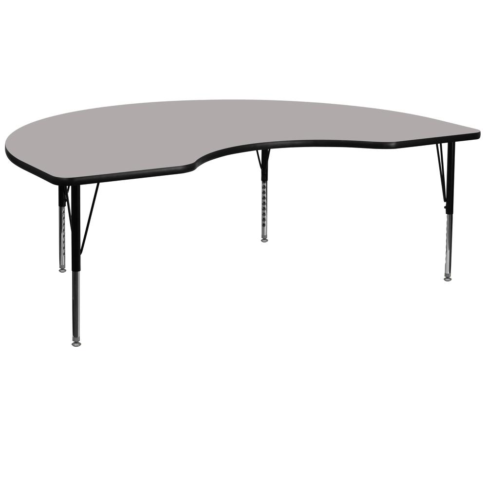 48''W x 72''L Kidney Grey HP Laminate Activity Table - Height Adjustable Short Legs. Picture 1