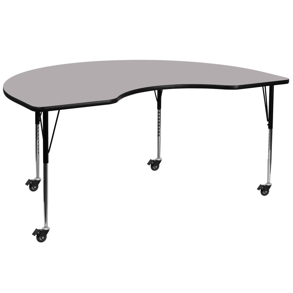Mobile 48''W x 72''L Kidney Grey Thermal Activity Table - Standard Height Legs. Picture 1
