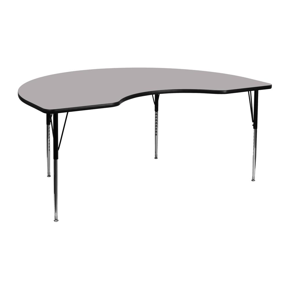 48''W x 72''L Kidney Grey Thermal Laminate Activity Table - Standard Height Adjustable Legs. Picture 1