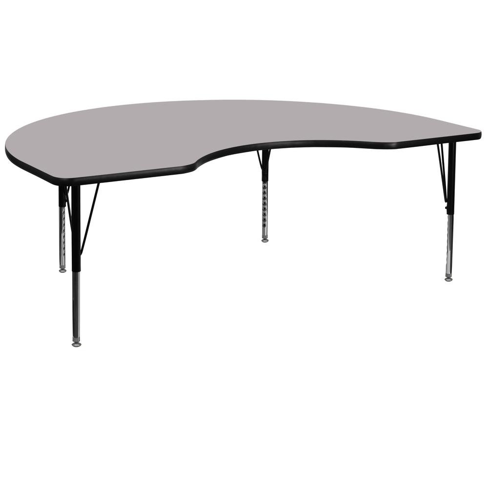 48''W x 72''L Kidney Grey Thermal Laminate Activity Table - Height Adjustable Short Legs. Picture 1