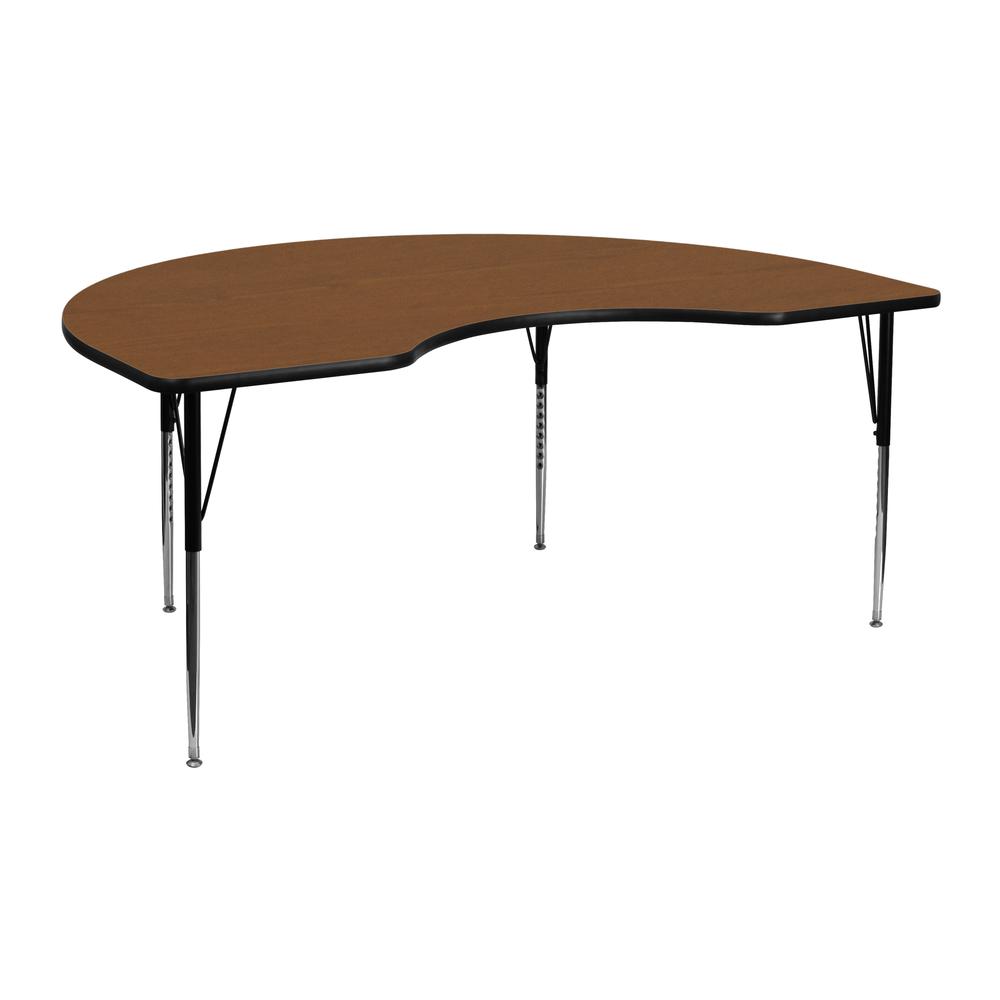 48''W x 72''L Kidney Oak HP Laminate Activity Table - Standard Height Adjustable Legs. Picture 1