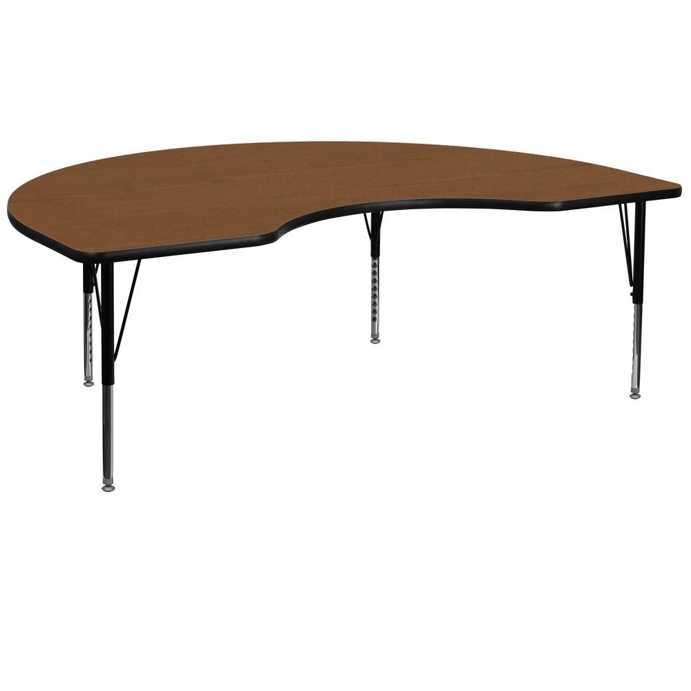 48''W x 72''L Kidney Oak HP Laminate Activity Table - Height Adjustable Short Legs. Picture 1