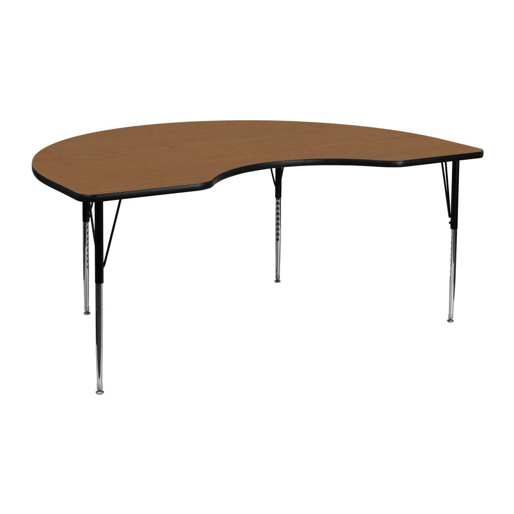 48''W x 72''L Kidney Oak Thermal Laminate Activity Table - Standard Height Adjustable Legs. The main picture.