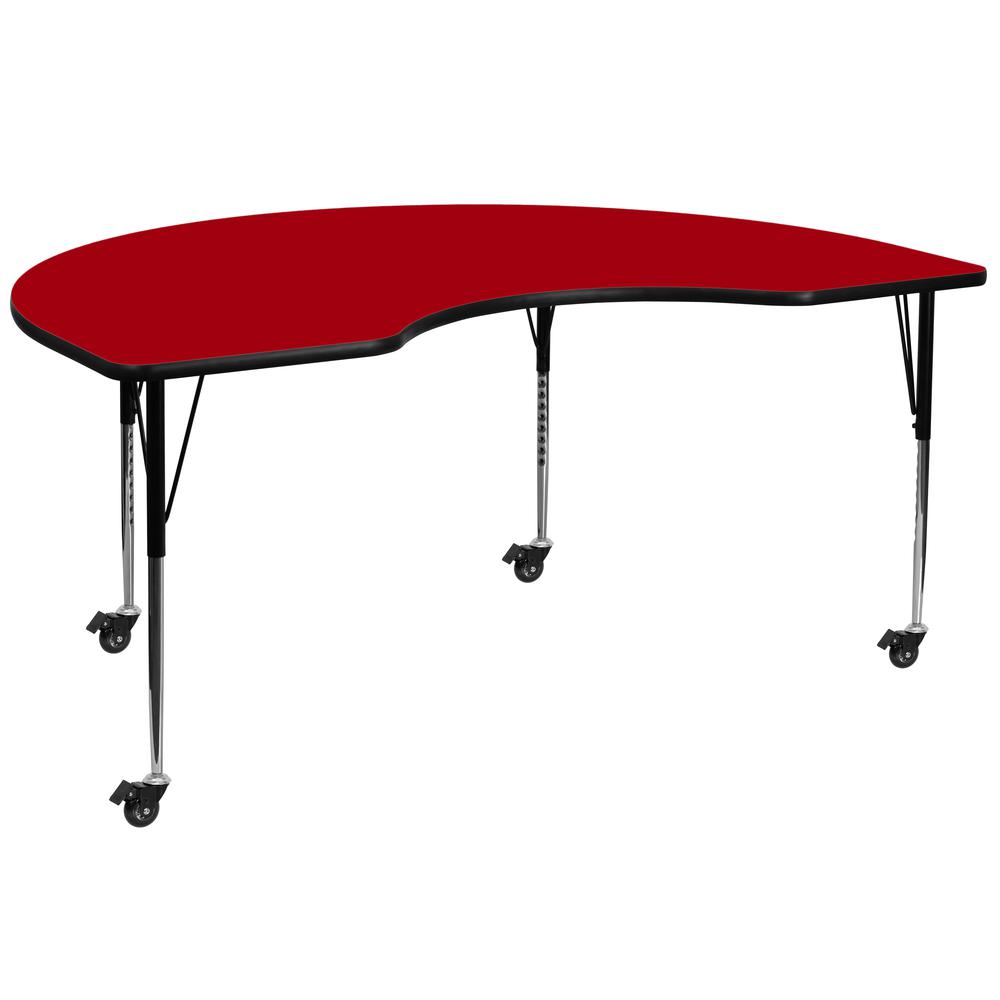 Mobile 48''W x 72''L Kidney Red Thermal Activity Table - Standard Height Legs. Picture 1