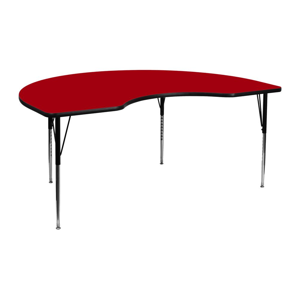 48''W x 72''L Kidney Red Thermal Activity Table - Standard Height Legs. Picture 1
