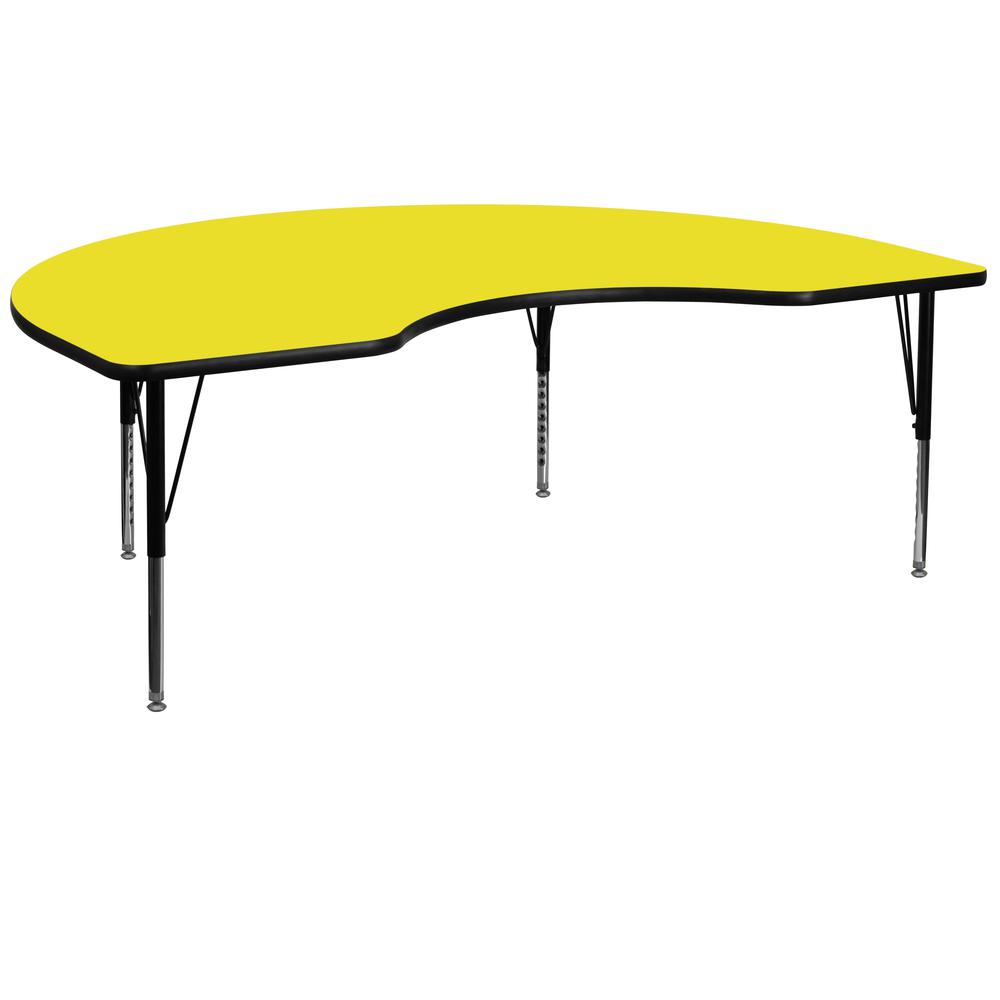 48''W x 72''L Kidney Yellow HP Laminate Activity Table - Height Adjustable Short Legs. Picture 1
