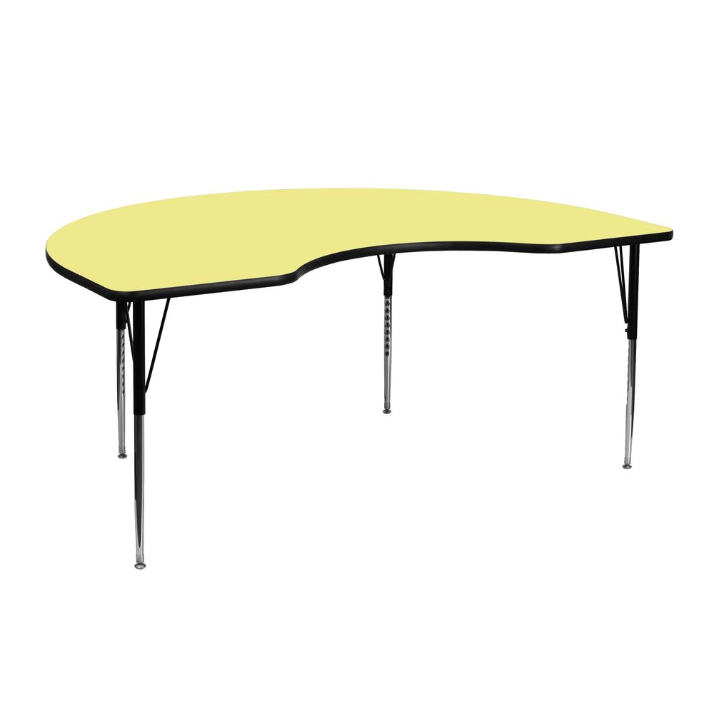 48''W x 72''L Kidney Yellow Thermal Laminate Activity Table. Picture 1