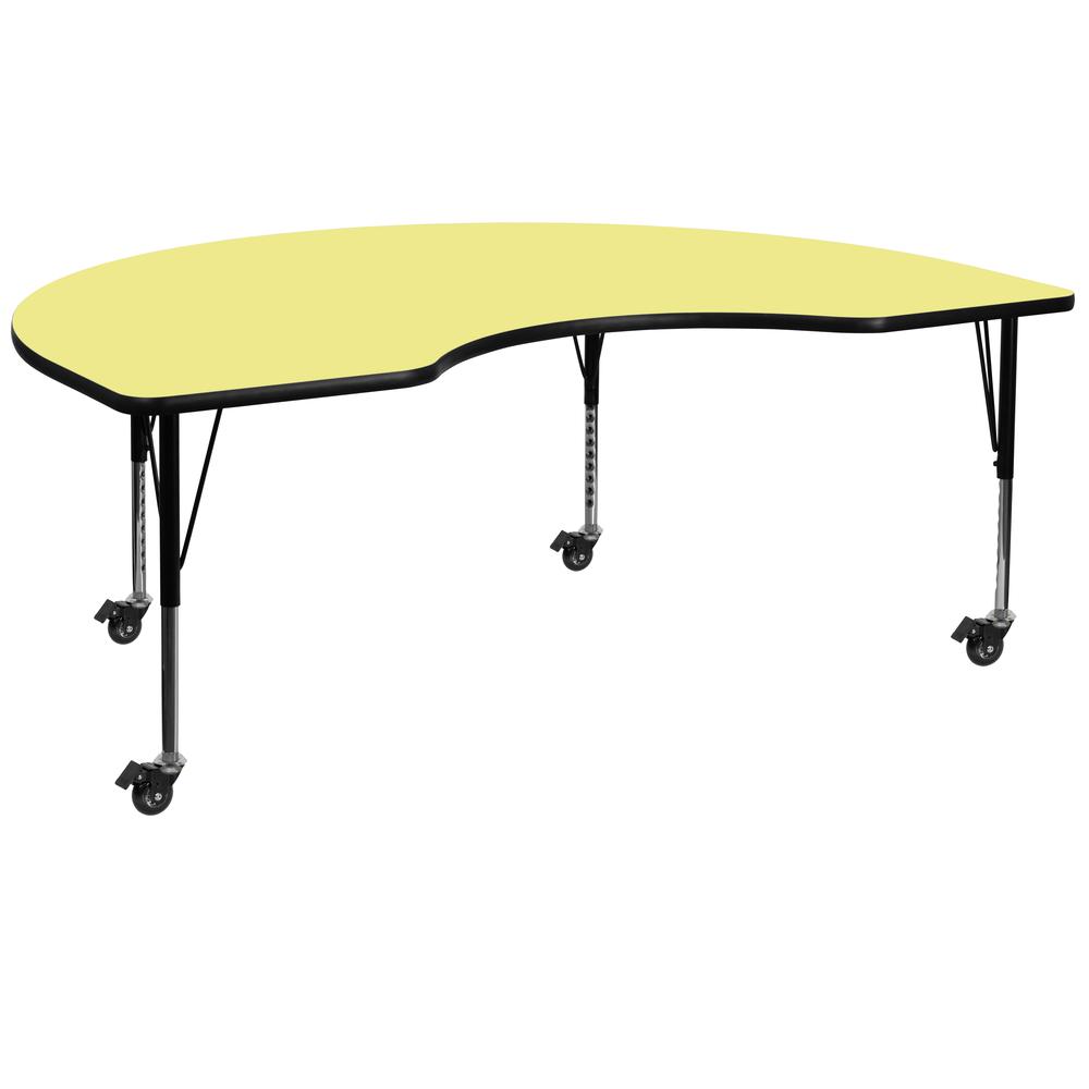 Mobile 48''W x 72''L Kidney Yellow Thermal Activity Table - Height Short Legs. Picture 1