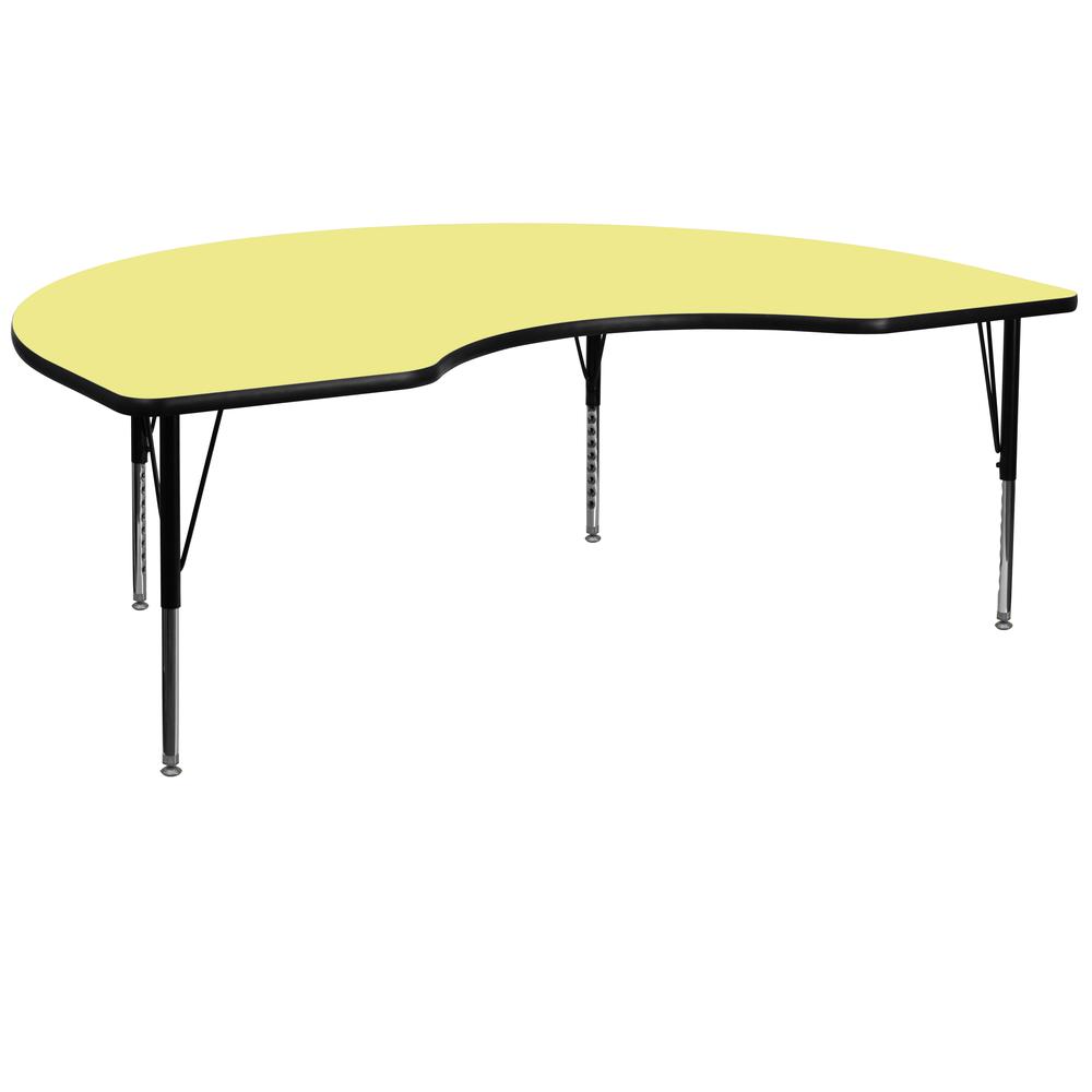 48''W x 72''L Kidney Yellow Thermal Activity Table - Height Short Legs. Picture 1