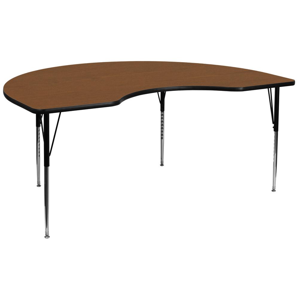 48''W x 96''L Kidney Oak HP Laminate Activity Table - Standard Height Adjustable Legs. Picture 1