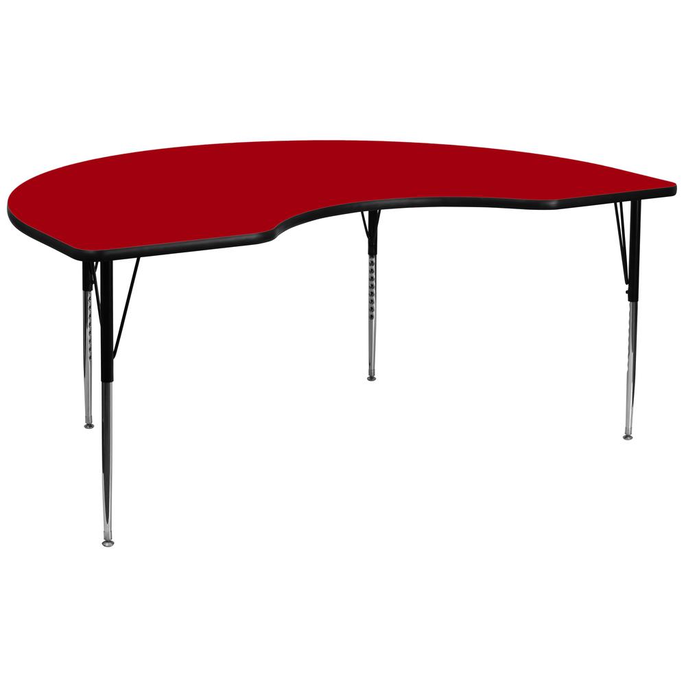 48''W x 96''L Kidney Red Thermal Laminate Activity Table - Standard Height Adjustable Legs. Picture 1