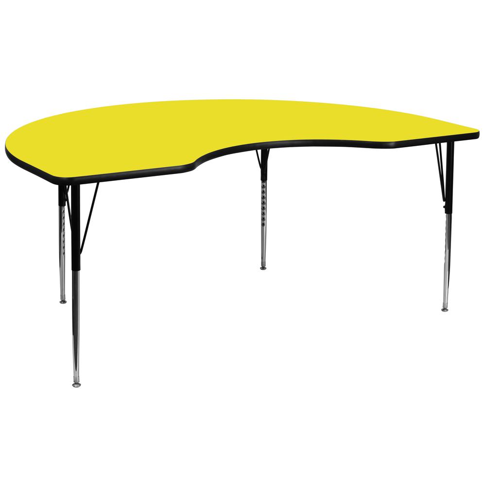 48''W x 96''L Kidney Yellow HP Activity Table - Standard Height Adjustable Legs. Picture 1