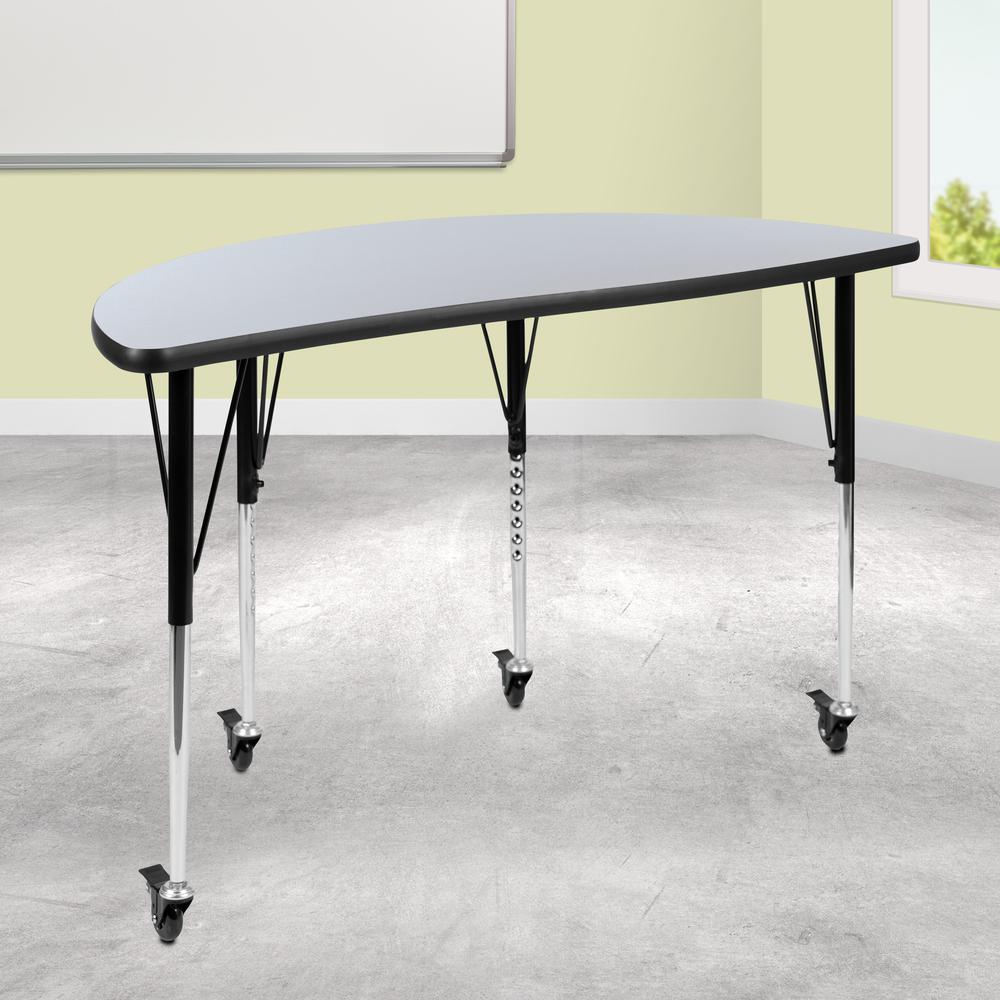 Mobile 47.5" Half Circle Grey Activity Table - Standard Height Legs. Picture 9
