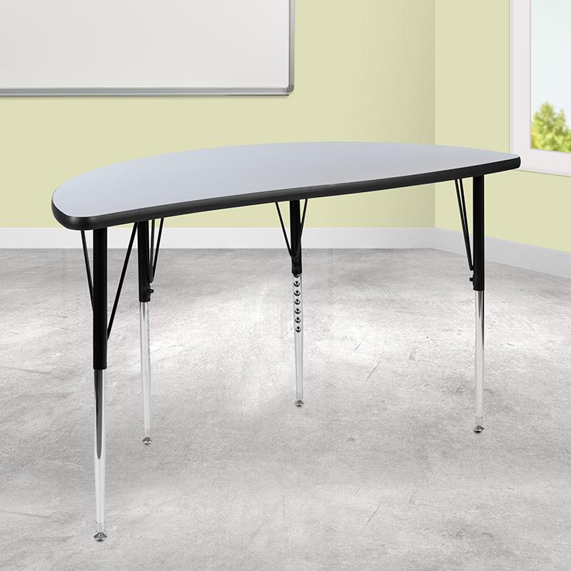 47.5" Half Circle Grey Thermal Activity Table - Standard Height Legs. Picture 1