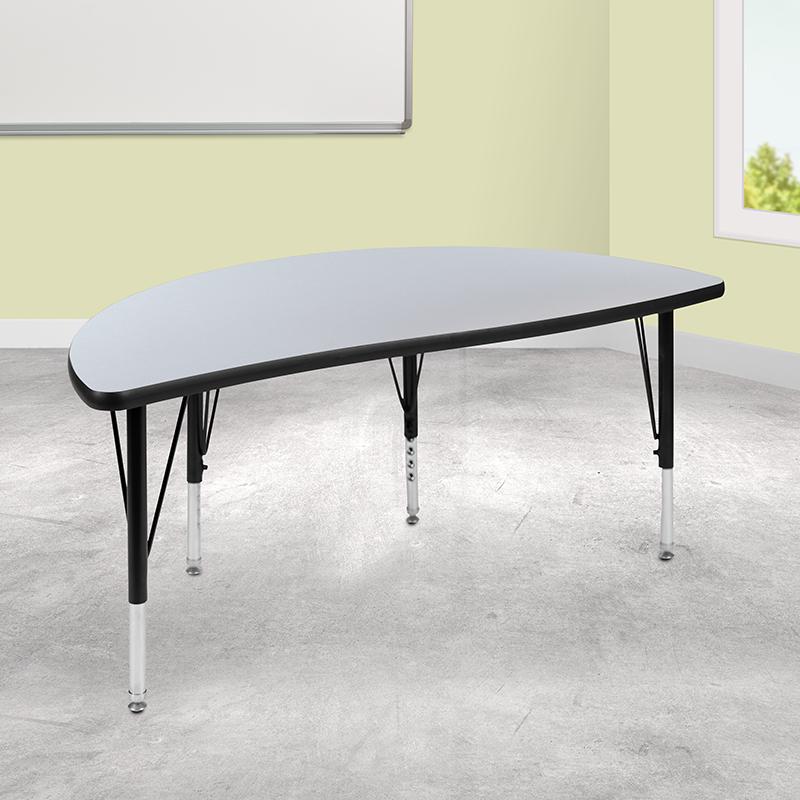47.5" Half Circle Grey Thermal Activity Table - Height Short Legs. Picture 1