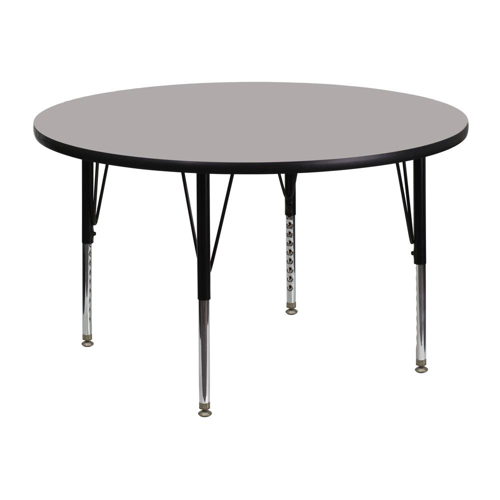 48'' Round Grey HP Laminate Activity Table - Height Adjustable Short Legs. Picture 1