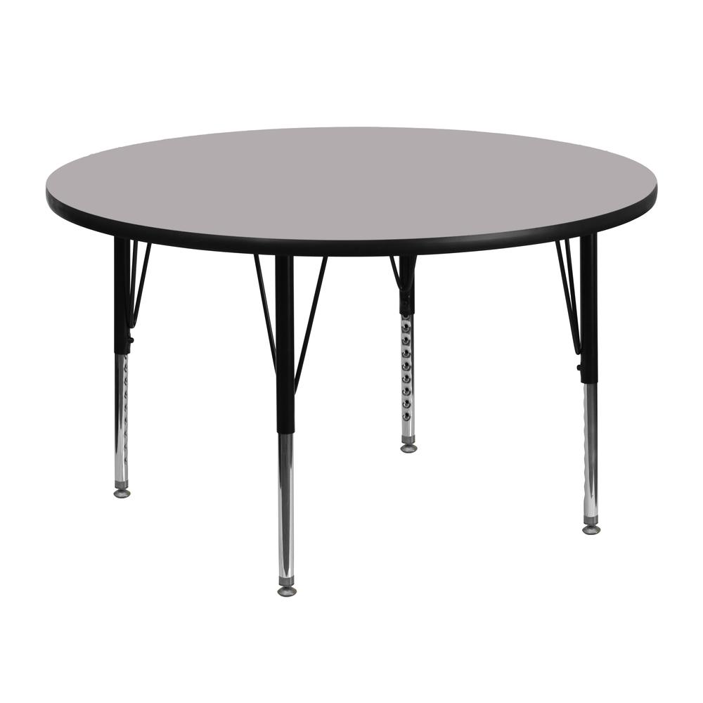 48'' Round Grey Thermal Laminate Activity Table - Height Adjustable Short Legs. Picture 1