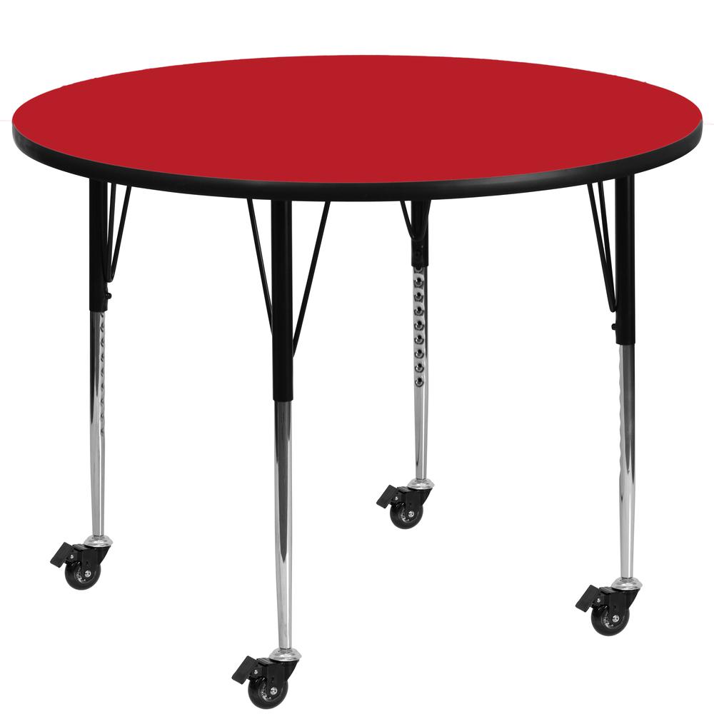 Mobile 48'' Round Red HP Activity Table - Standard Height Adjustable Legs. Picture 1